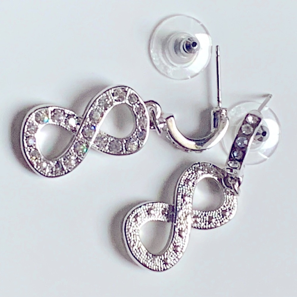 ♾️ Infinity CZ and Silver Tone Dangling Stud Earrings by Nice & Bella